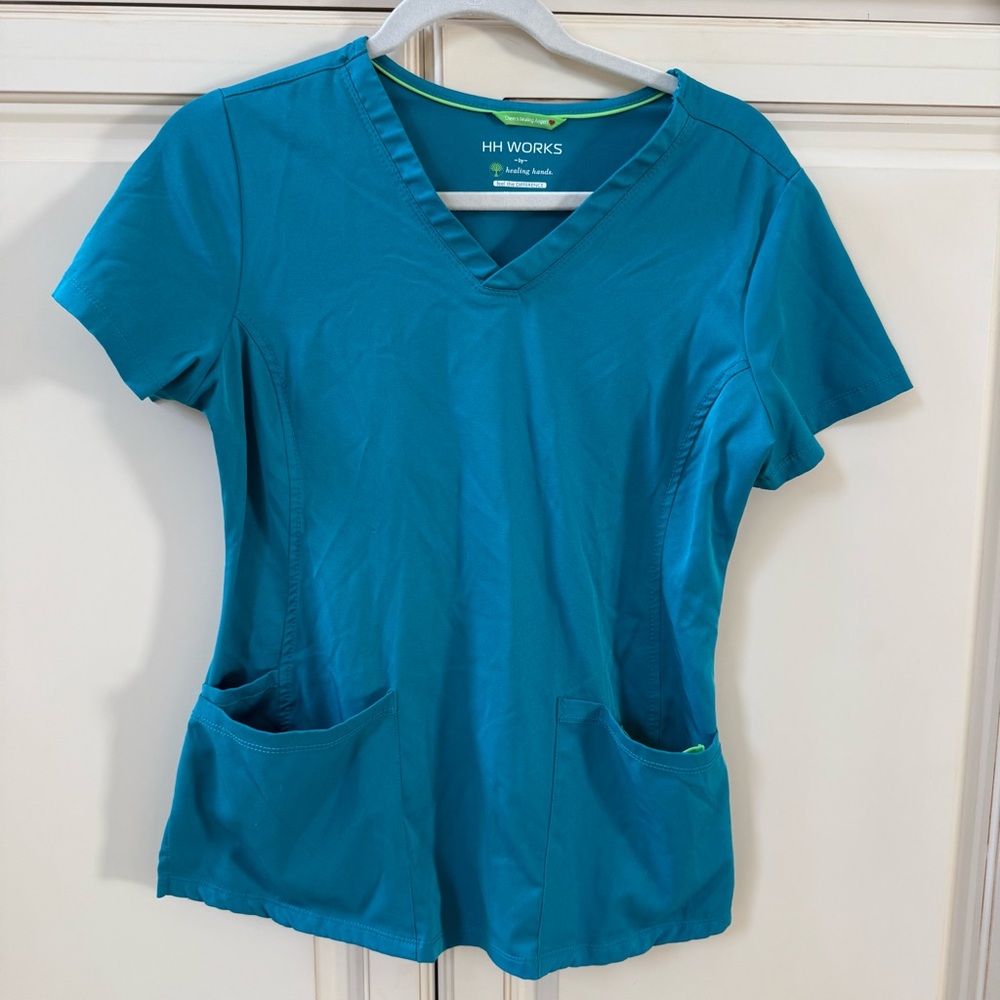 Healing Hands Teal V-Neck Scrub Top
